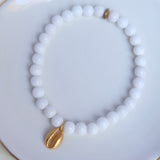 White Agate + Sterling Silver Conch Shell Charm Bracelet
