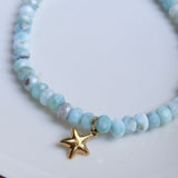 Larimar + 14K Gold Puffed Star Bracelet