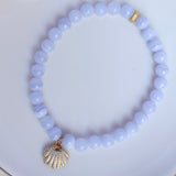 Blue Lace Agate + Sterling Silver Sparkling Shell Charm Bracelet