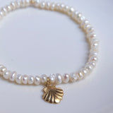 Freshwater Pearl + 14k Gold Shell Charm Bracelet