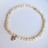 Mother of Pearl + 14K Diamond Bee Charm Bracelet