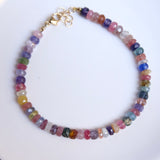 Rainbow Sapphire Adjustable Bracelet with 14k fgold