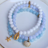 Blue Lace Agate + Sterling Silver Sparkling Shell Charm Bracelet