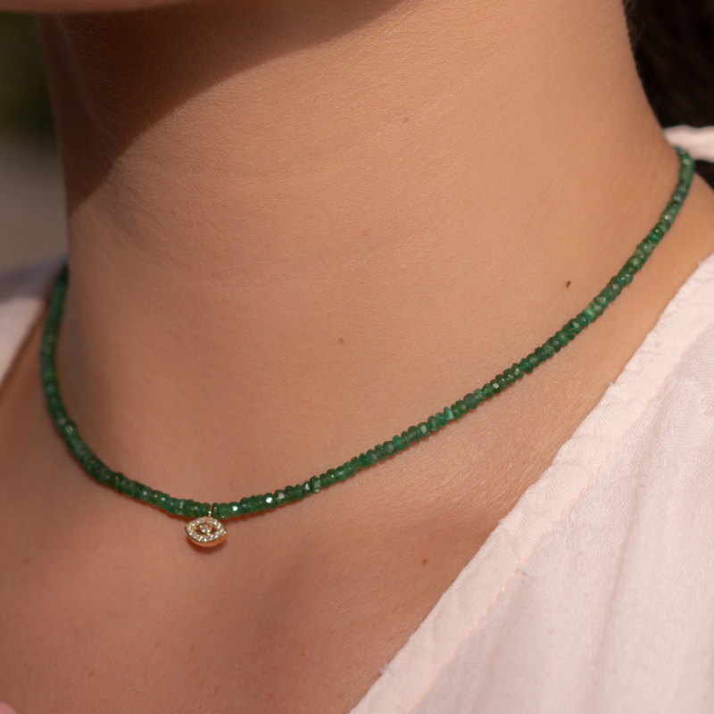 Emerald Necklace with Eye Charm