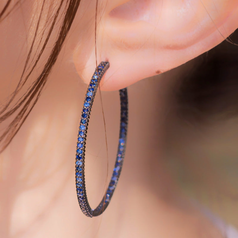 Blue Sapphire Statement Hoop Earrings