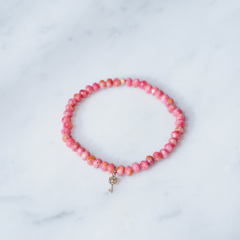 Rhodochrosite Bracelet with 14K Key Charm