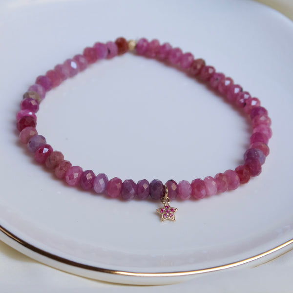 Pink Ruby + 14K Gold Ruby Star Bracelet