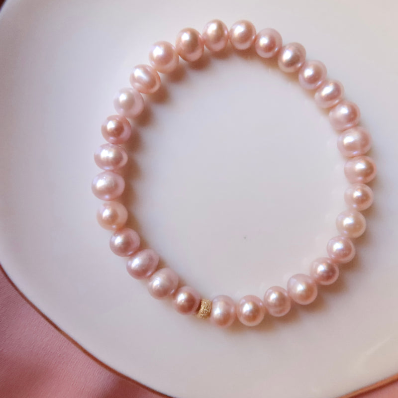 Pink Pearl Bracelet with Sandblasted 14K Gold Bead