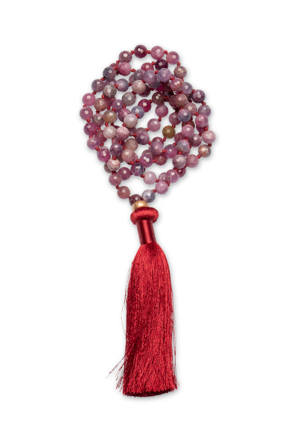 Pink Ruby Mala with 18K Gold