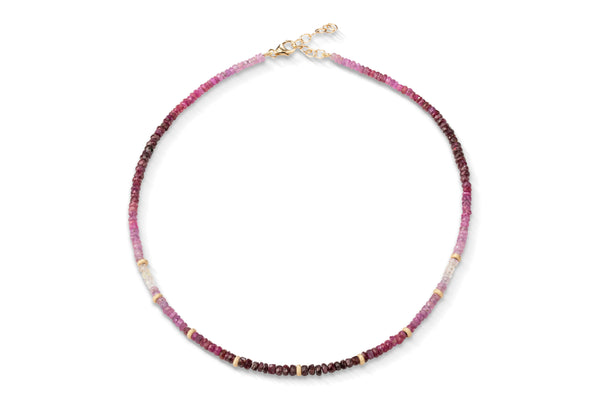 Necklace • 14K Gold • Ombre Pink Ruby • 3mm