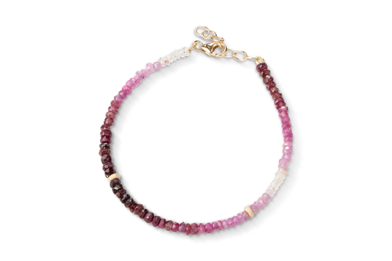 Bracelet • 14K Gold • Ombre Pink Ruby • 3mm