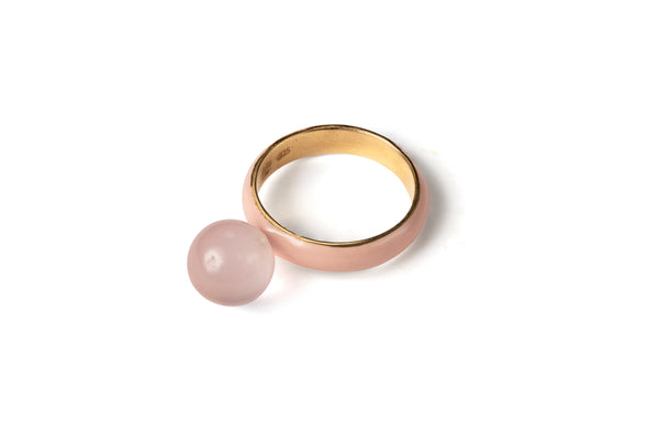Rose Quartz Enamel Ring • Vermeil Gold